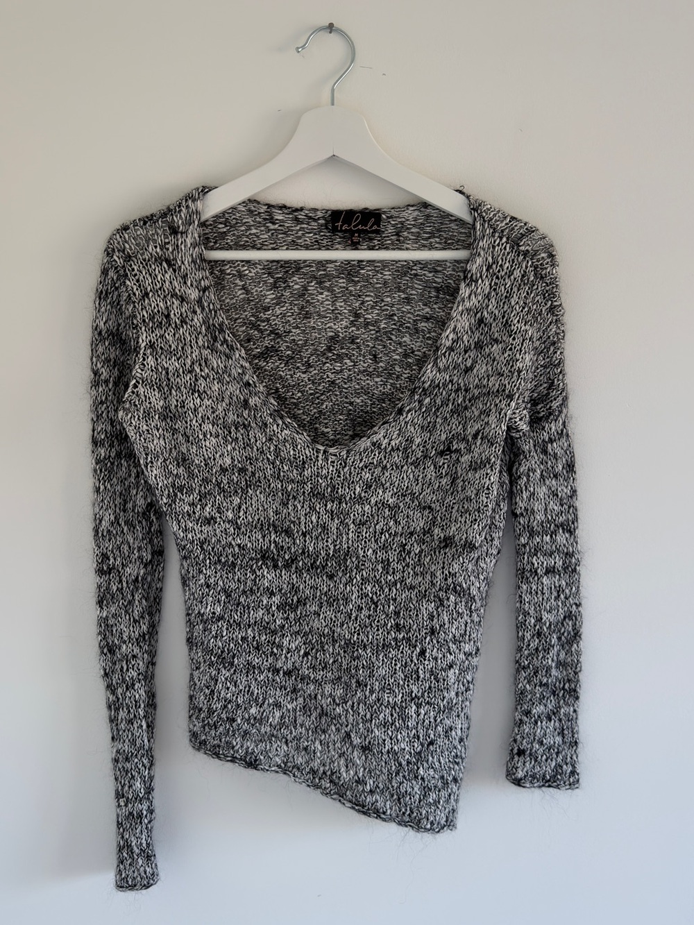 Vintage aritzia Talula Gray Marled Deep V-Neck Knit Top